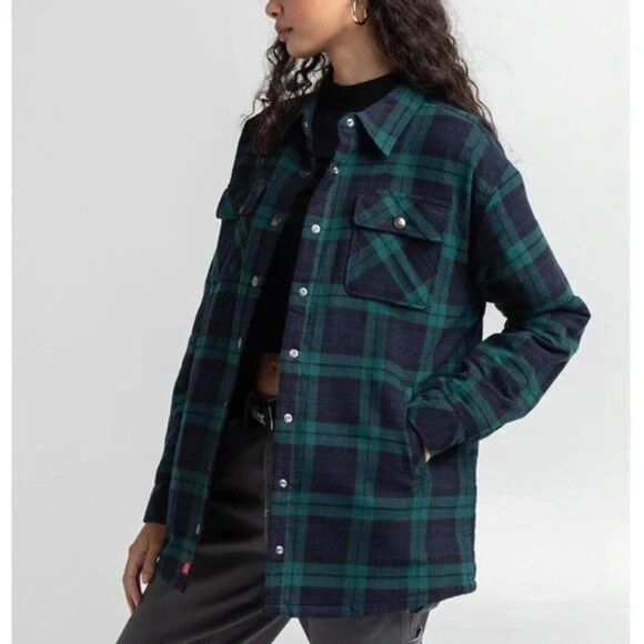 Dickies Juniors' Oversized Boyfriend Flannel Shirt Jacket - Picture 1 of 4